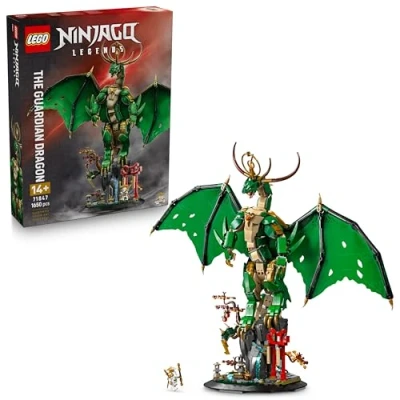 Imagen de LEGO Ninjago Dragón Guardián Kit de Maquetas Figura Articulada Dragón, Minifigura del Maestro Wu y Base Exposición con Efecto Roca Regalo para Chicos 14+ Años Adolescentes 71847