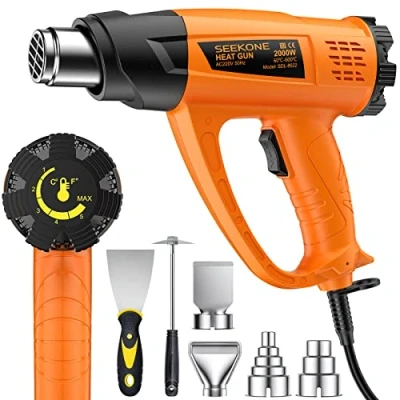 Imagen de Pistola de Aire Caliente, SEEKONE 2000W Decapadora Professional Temperatura Ajustable 60℃ 600℃, Calentamiento Rápido, Calor con Doble Protección, 7 Accesorios Boquilla