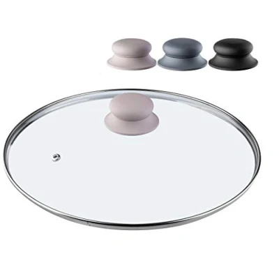 Imagen de KADAX tapa de cristal con mango silicona, resistente al calor para olla 14 a 30 cm, orificio vapor, universal en diferentes tamaños (26 beige)