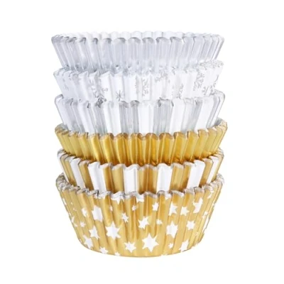 Imagen de PME Navidad Cápsulas para Cupcakes forradas de Aluminio Metálicas en Oro y Plata (Set 100)