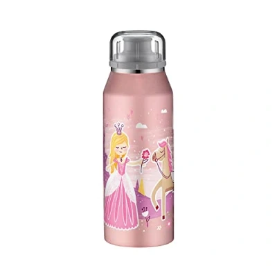 Imagen de alfi Kids ISO Bottle 350 ml, Fairytale Princess, cantimplora Infantil de Acero Inoxidable, estanca con tapón Rosca, Mantiene el Calor 12 Horas y frío 24 Horas, para Bebidas Gas, sin Huellas