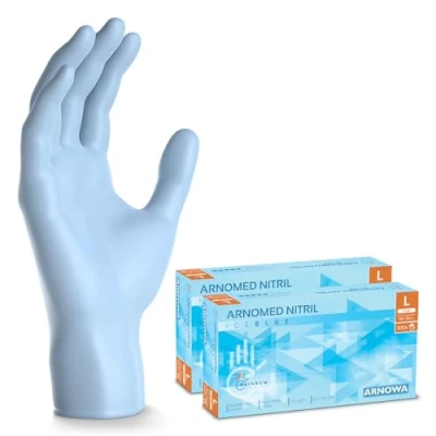 Imagen de ARNOMED guantes nitrilo talla L, azul claro, de nitrilo, 200 unidades (2 cajas), desechables sin polvo, goma látex, en tallas XS, S, M, L y XL