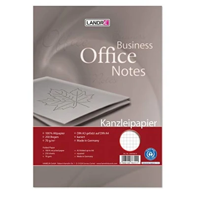 Imagen de Landré 100050614 Folios (DIN A3 plegado en DIN A4, a cuadros, 70 g/m2, papel reciclado 100%, 250 hojas)