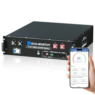 Imagen de ECO WORTHY lifepo4 48 V 100 Ah Bluetooth con A BMS, bateria 5 KWh batería Solar para Sistema Solar, Autocaravana