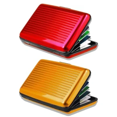 Imagen de Cartera de Aluminio Stockholm V2 Cierre Metal Tarjetero RFID antirrobo Capacidad 12 Tarjetas y Billetes (Rojo dorado)