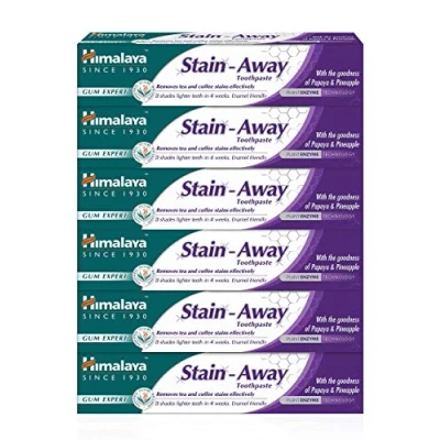 Imagen de Himalaya Herbals Enamel Friendly Stain Away Toothpaste Protects Enamel, Removes Tea,Coffee Stains and Plague Fights Germs, Multi Action 75ml (Pack of 6)