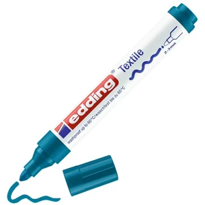 Imagen de edding 4500 marcador textil azul oriental caja de 10 punta redonda 2 3 mm rotuladores textiles permanentes para dibujar y caligrafiar sobre tejidos, resistentes a lavados hasta 60 C