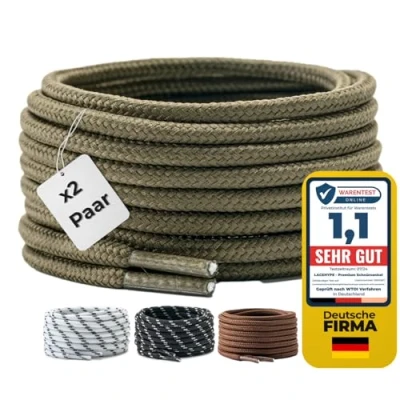 Imagen de LaceHype 2 pares de cordones redondos poliéster para zapatos trabajo, botas, exterior y zapatillas deportivas, resistentes al desgarro, Verde militar., 70 cm Paar