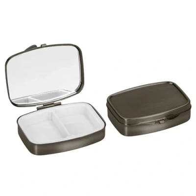 Imagen de kwmobile Pastillero metálico 2en1 Set de 2x estuche duro acero inoxidable con 2 compartimentos para medicinas bronce