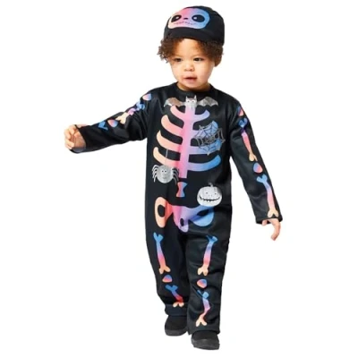 Imagen de amscan 9914787 Disfraz de esqueleto Halloween para niña pequeña, edad 2 a 3 años
