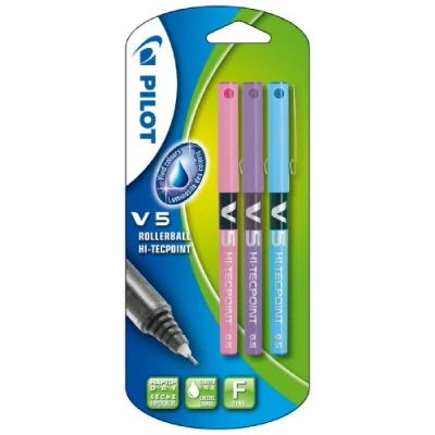 Imagen de Pilot V5 Bolígrafo roller (3 unidades), color rosa, morado y azul