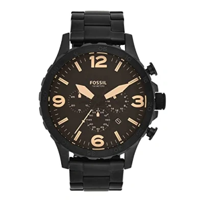 Imagen de Fossil Reloj para hombre Nate, movimiento cronógrafo de cuarzo, caja acero negro 50 mm con correa acero, JR1356