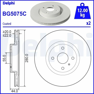 Imagen de DELPHI BG5075C Disco de freno 280 22 4 ventilado revestido sin procesar cojinete rueda, anillo sensor ABS MAZDA: MX 5 IV, ABARTH: 124 Spider