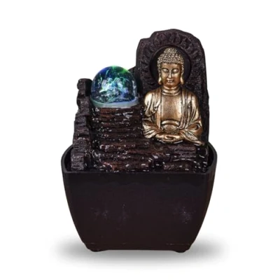 Imagen de Fuente de Interior Buda Zen Luz LED Colorida Decoración Esprit Objeto la Suerte Feng Shui Mesa Idea Regalo Elegante y útil 18 cm Theravada Zen&#039;Light