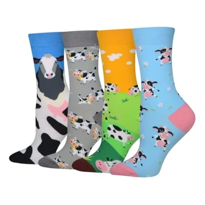 Imagen de Cansok Regalos para calcetines de Vaca Lechera Ganado Lechero Bovino animal becerro la tripulación novedad mujer 4 pares