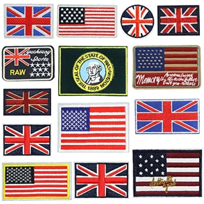 Imagen de CYWQ 14 parches termoadhesivos con la bandera del Reino Unido para ropa, bricolaje, calcomanías, insignias personalizadas