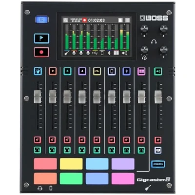Imagen de BOSS Gigcaster 8 Mezclador de streaming audio canales con entrada directa guitarra/bajo 4 entradas combo XLR/TRS Micro estéreo integrado pads SFX Interfaz USB 20x14