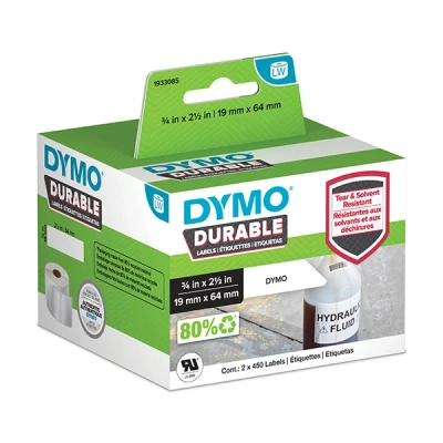 Imagen de DYMO LW auténticas Etiquetas durables 19mm נ64mm 2 rollos de 450 &quot;White Poly&quot; (900 unidades) que duran sobre superficies exigentes para etiquetadoras LabelWriter