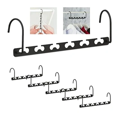 Imagen de Relaxdays Barra, Color Negro 6 Perchas Ahorra Espacio, Gancho Múltiples Colgadores, Horizontal, Vertical, Compacto, 26 cm, Metal, Hierro, 6er Pack