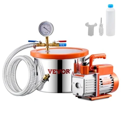 Imagen de VEVOR 5,68 L Cámara de Vacío y Kit Bomba 3,5 CFM Desgasificación con Una Etapa Tapa Acrílico, Aceite, Manguera para Desgasificar Resinas, Siliconas