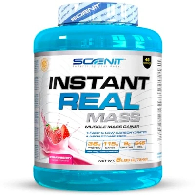 Imagen de Instant Real mass 2,72 kg Gainer Weight Ganador de Peso con proteína para aumentar masa muscular Creatina (2,72 kg, Fresa)