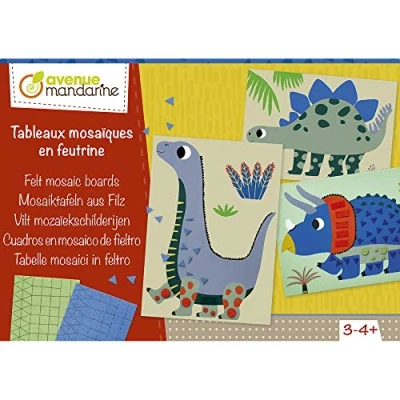 Imagen de AVENUE MANDARINE Complète tes Tableaux Dinosaures avec de la Feutrine Géométrique Loisirs Créatifs Enfants 4 Planches + 6 Gommettes en Dès 3 ans KC091C