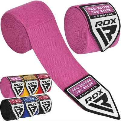 Imagen de RDX Vendas Boxeo Guantes Interiores, 4,5 Metros 180 Pulgadas Elástico Correa de Muñeca Soporte Cinta, Vendaje Envolturas Protector, Muay Thai MMA Kick Boxing Artes Marciales Entrenamiento Hand Wraps