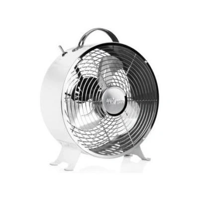 Imagen de Tristar VE 5967 Ventilador de mesa retro, 25 cm diámetro, 2 ajustes velocidad (1500 1800 rpm), motor cobre, asa integrada, 49.5 dB, protección contra sobrecalentamiento, 20 W, blanco