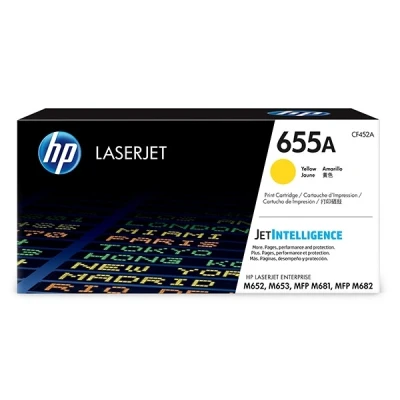 Imagen de HP 655A CF452A, Amarillo, Cartucho Tóner Original, de 10.500 páginas, para impresoras Color LaserJet Enterprise Flow MFP M681z, M682z; serie M652, M681 y M653x