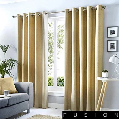 Imagen de Fusion Sorbonne Cortinas con Forro y Ojales (de algodón), Color Liso, algodón, Natural, 46x72 (117 x 183 cm)