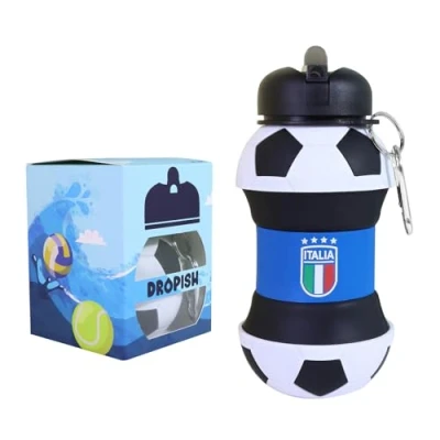 Imagen de Dropish Botella Agua Silicona Diseño fútbol Italia Niños, Niñas y Adultos Plegable Libre de BPA Muy Resistente 550ml