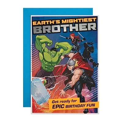 Imagen de Hallmark Tarjeta de cumpleaños para hermano, diseño superhéroes Marvel con actividad
