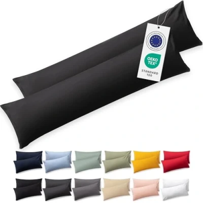 Imagen de Blumtal Funda de Almohada 40x145 cm 100% algodón Antracita Juego 2 Fundas in Jersey con Cremallera, cojín Certificado Oeko Tex, para Almohadas y Cojines