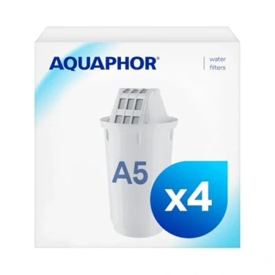 Imagen de Aquaphor Cartucho de filtro A5 Pack 4 Reduce cal, cloro y otras sustancias indeseadas del agua potable Compatible con Provence, Prestige, Smile Alta capacidad filtración (350l)