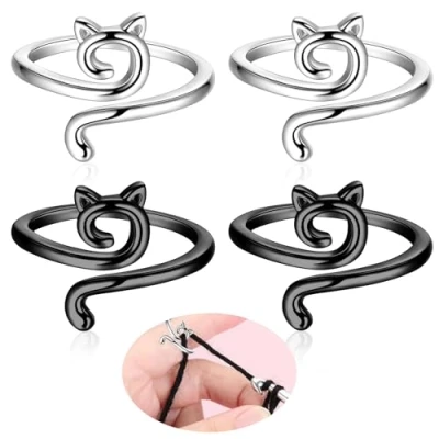 Imagen de Anillo Crochet 4 Piezas de Metal Ajustables Anillos Tejer Dedo Anular Dedal Accesorios para Bucle MáS RáPido