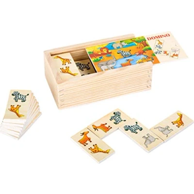 Imagen de small foot company Domino Safari de Madera FSC 100% certificada, Divertido Juego Mesa con Motivos Animales Coloridos. Juguetes, Multicolor (small by Legler 10963) , color/modelo surtido