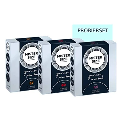 Imagen de MISTER SIZE Condones muy delicados al tacto (57 60 64) 3x3 Juego de prueba/extra fino, extra húmedo/hecho látex caucho 100% natural su talla L 2XL