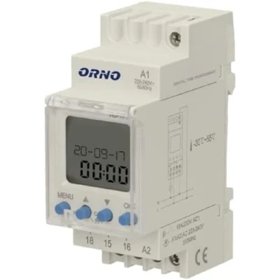 Imagen de ORNO PRE 450 Interruptor Horario Astronómico 52 Programas 1 Salida de Relé máx.16A/230V 2 Módulos Anchura DIN TH 35mm Blanco