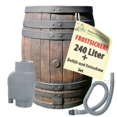 Imagen de Barril de Lluvia 240 litros, Agua Lluvia, Agua, JARDÍN en Aspecto Madera plástico con Juego Filtro T33 para LLENADO AUTOMÁTICO Incl. Cubierta