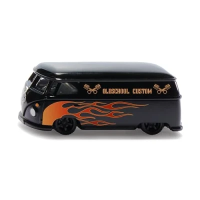 Imagen de siku 2363, VW T1 Transporter Custom, 1:50, Vehículo de juguete, Metal/Plástico, Negro/Naranja, Acoplamiento para remolque, Impresión detallada, Apertura puertas