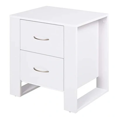 Imagen de HOMCOM Mesita de Noche con 2 Cajones Patas y Base Elevada para Dormitorio Mesa Lateral Sala Estar Estilo Moderno 48x39x54 cm Blanco