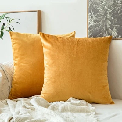Imagen de MIULEE Pack de 2 Terciopelo Suave Funda Cojín Decorativo Cuadrado Manta Almohada para Sofá Dormitoriocon Cremallera Invisible, 18&quot;x18&quot;,45x45cm, Golden