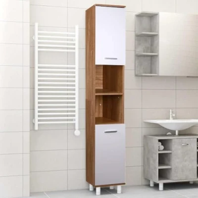 Imagen de Shally Dogan Mueble Columna, Madera de ingeniería, Blanco + Roble, 30 x 179 cm