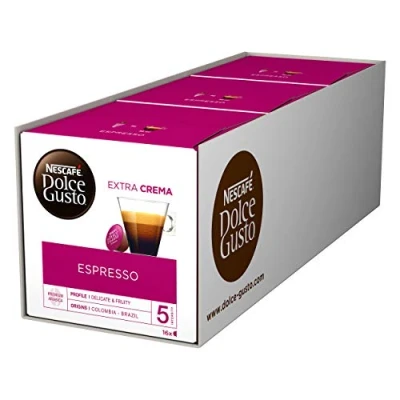 Imagen de NESCAFÉ Dolce Gusto Espresso 48 Capsules de café Fèves arabica nobles à 100% caractère Note grenade fruitée Velouté Crema l&#039;arôme 3 pack (3 x 16 capsules)