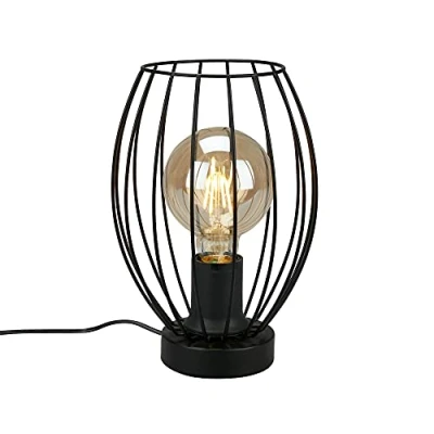 Imagen de BRILONER lámpara de mesa, mesita noche, escritorio, 1 bombilla E27, incluye interruptor cable, color negro, 175 x 256 mm