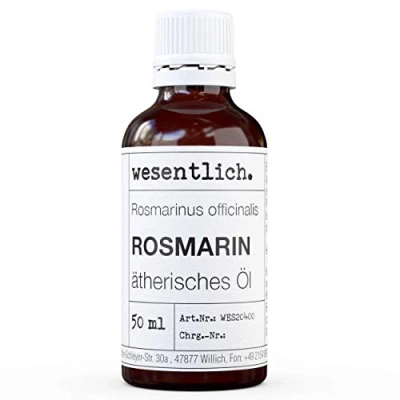 Imagen de wesentlich. Aceite esencial de romero, 100 % natural (botella cristal), para quemador aceites esenciales y difusor (50 ml)