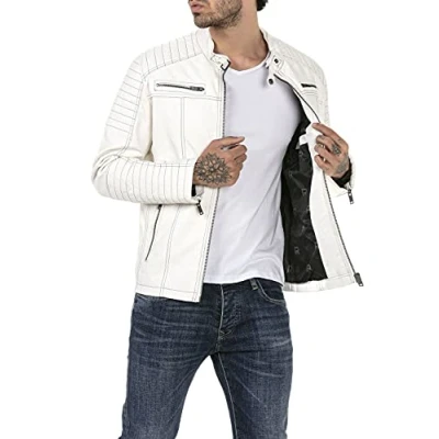 Imagen de RED BRIDGE Chaqueta de Hombres Cuero Sintético Moda Casual Blanc S