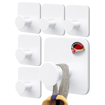 Imagen de 4smile Toallero sin agujeros, juego de 5 unidades, diseño blanco, ganchos autoadhesivos con almohadillas adhesivas, pared elegantes