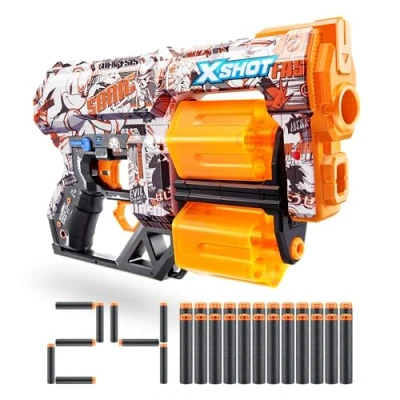 Imagen de XShot Skins Dread Blaster Sonic Retro, The Hedgehog Design with 24 Darts, Double Rotating Barrels, Air Pocket Dart Technology, Toy Foam for Kids, Teens and Adults (24 Darts)