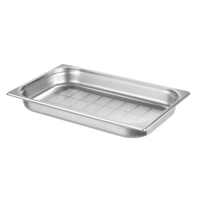 Imagen de HENDI Recipiente GN 1/1, con sólo fondo perforado, contenedor GN, apilable, bordes lisos, resistente a temperaturas de 40 300C, 9L, altura: 65mm, acero inoxidable